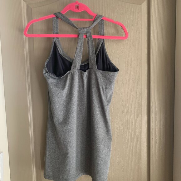 Heather Grey Built-In Bra Tank Top – Crossback Yoga Style - Picture 3 of 7